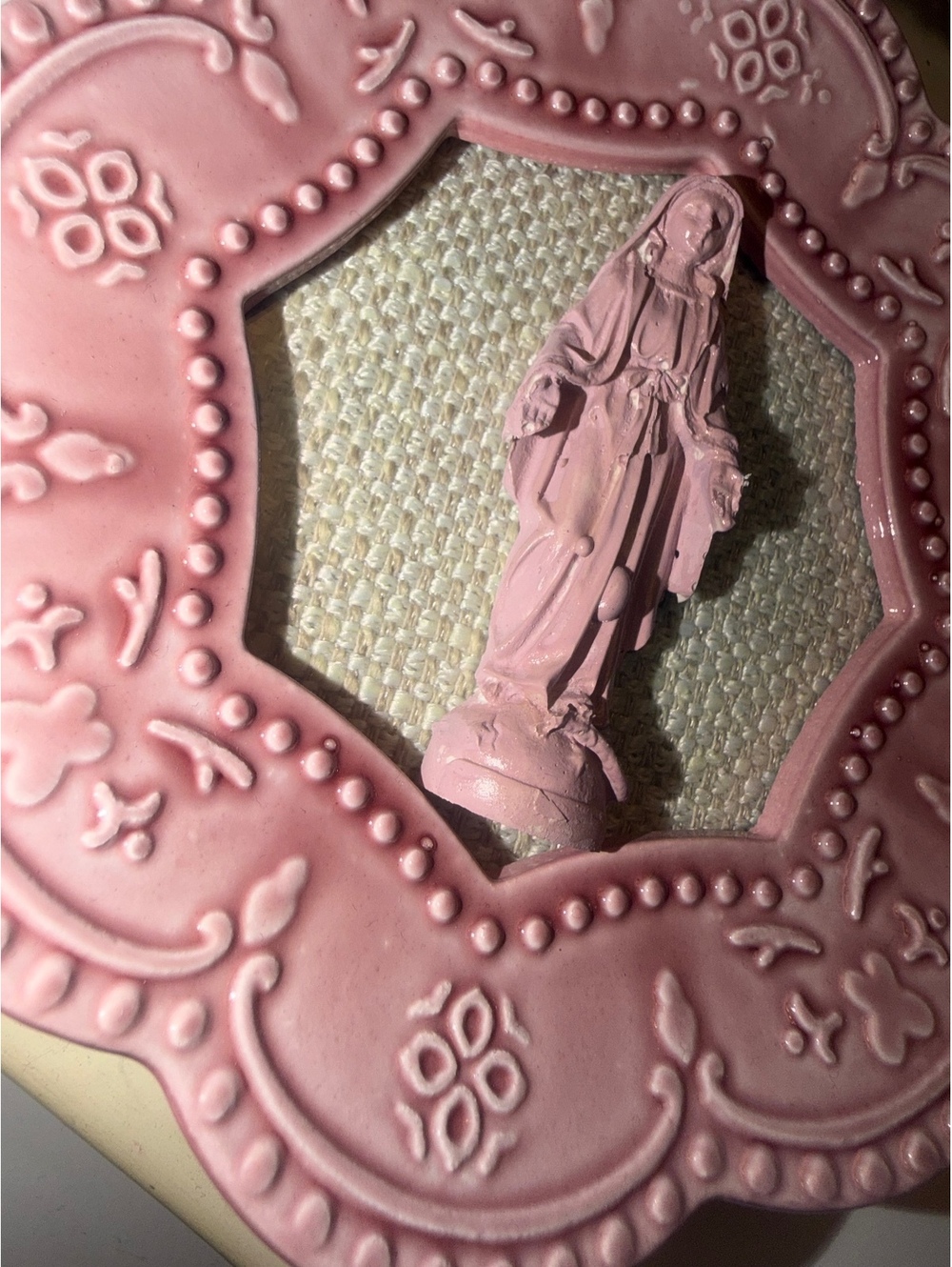 NWT Vintage rose Ceramic Picture Frame Our Lady of Grace